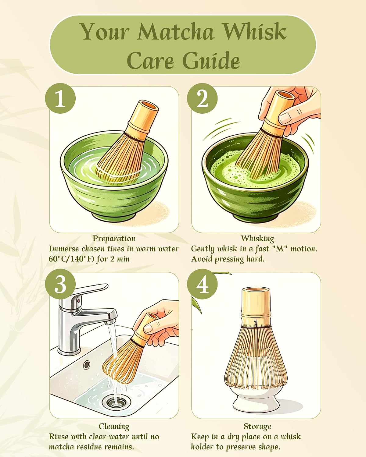 Bamboo Matcha Whisk – 1-Pack 76-Prong