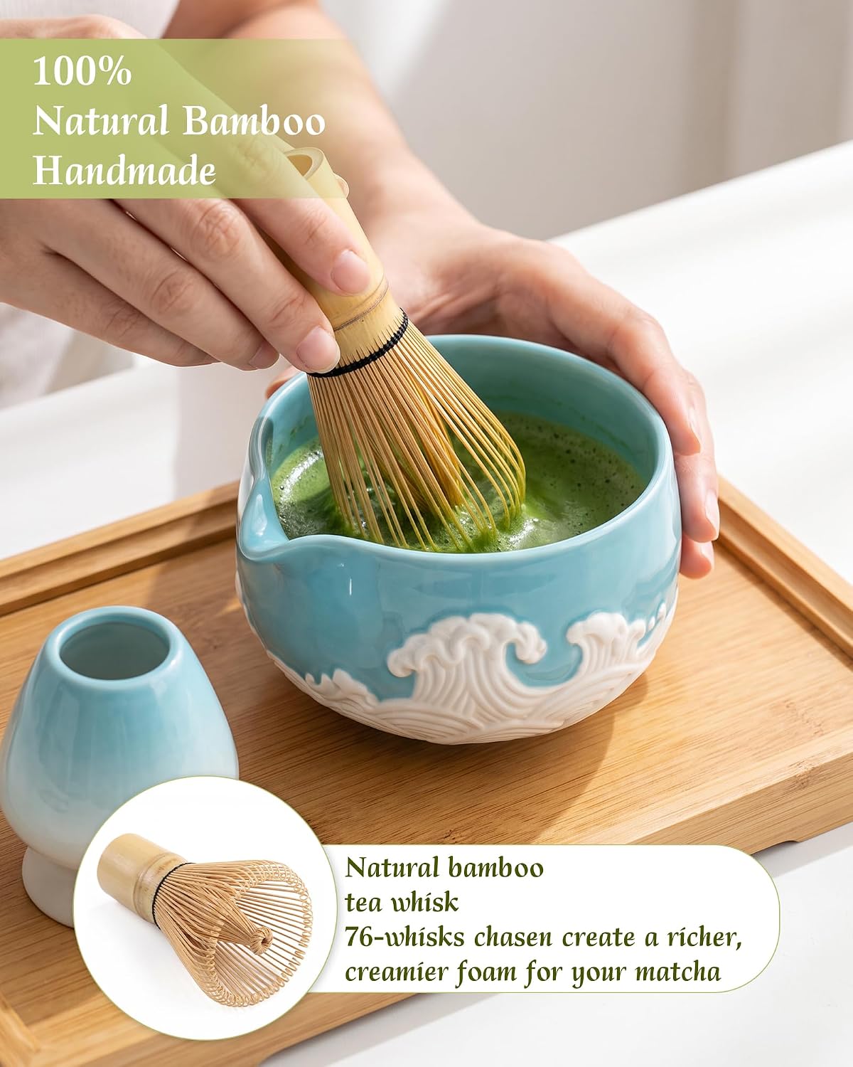 7-Piece Matcha Starter Set – Blue & White Wave