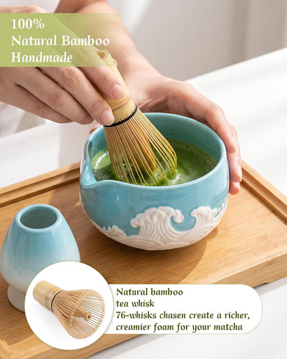7-Piece Matcha Starter Set – Blue & White Wave