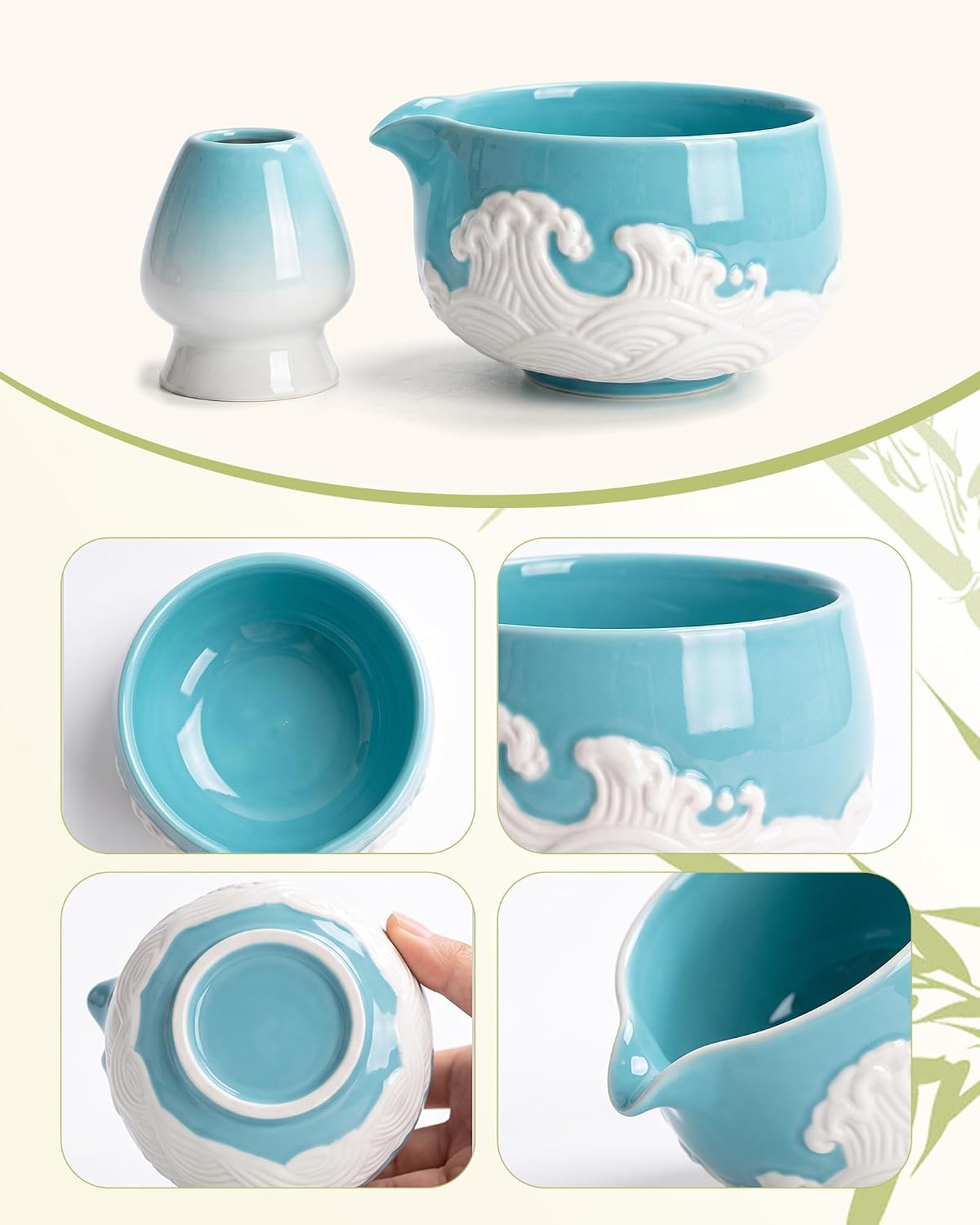 7-Piece Matcha Starter Set – Blue & White Wave