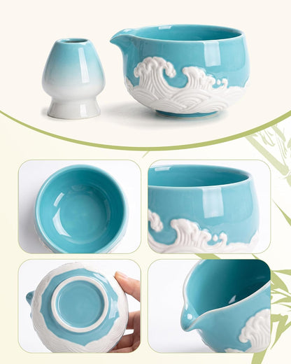 7-Piece Matcha Starter Set – Blue & White Wave