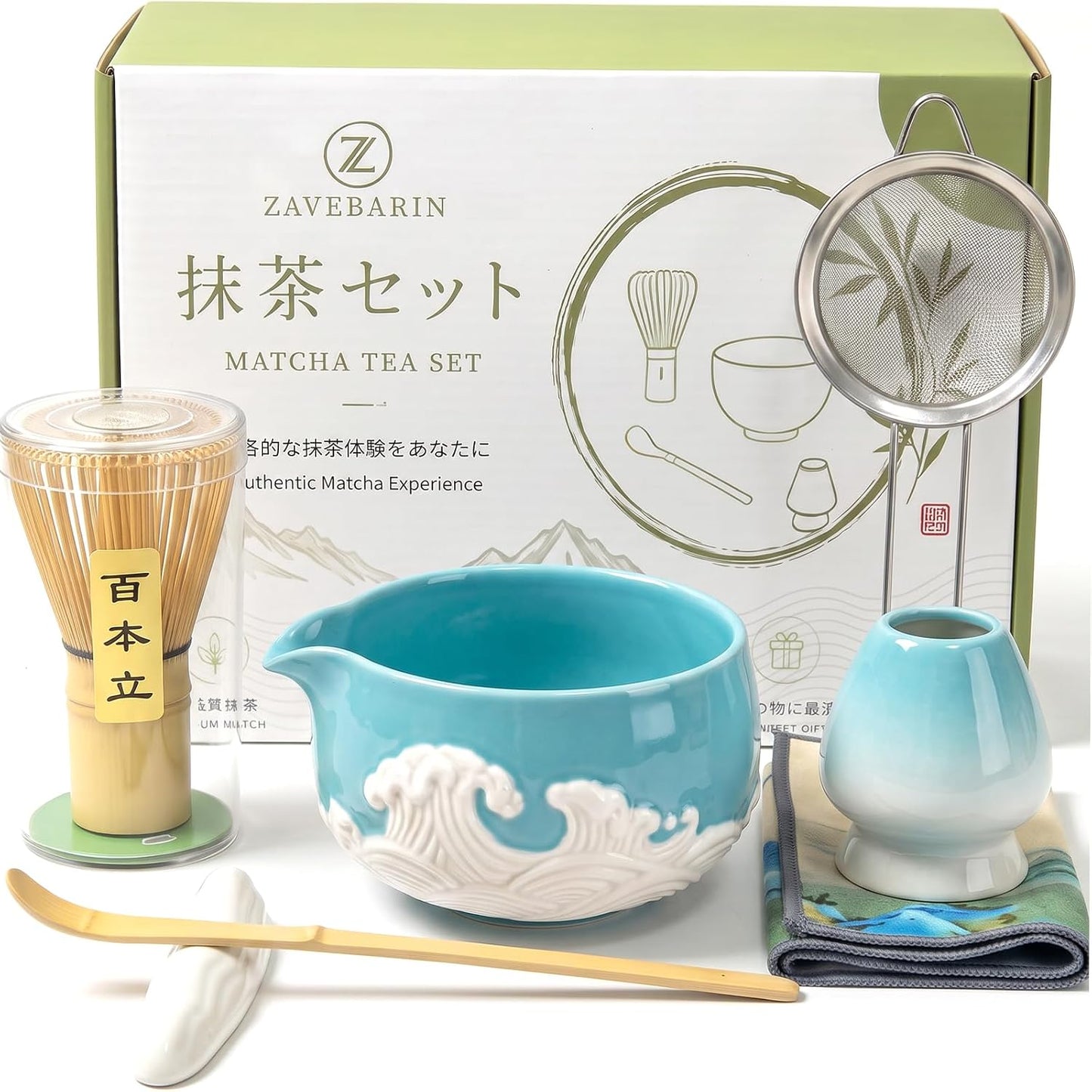 7-Piece Matcha Starter Set – Blue & White Wave