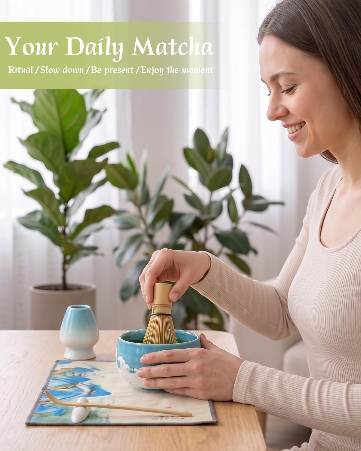 7-Piece Matcha Starter Set – Blue & White Wave