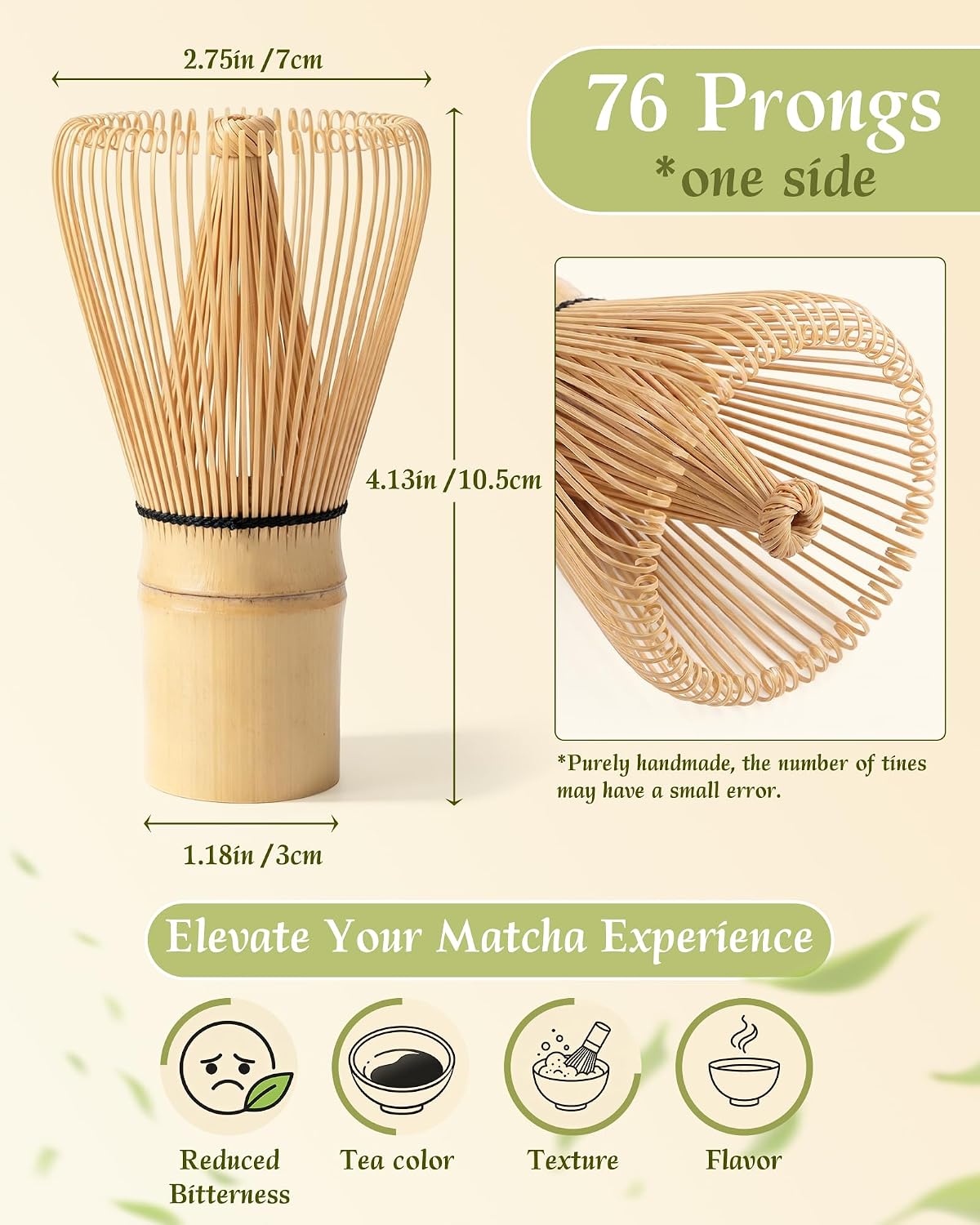 Bamboo Matcha Whisk – 1-Pack 76-Prong
