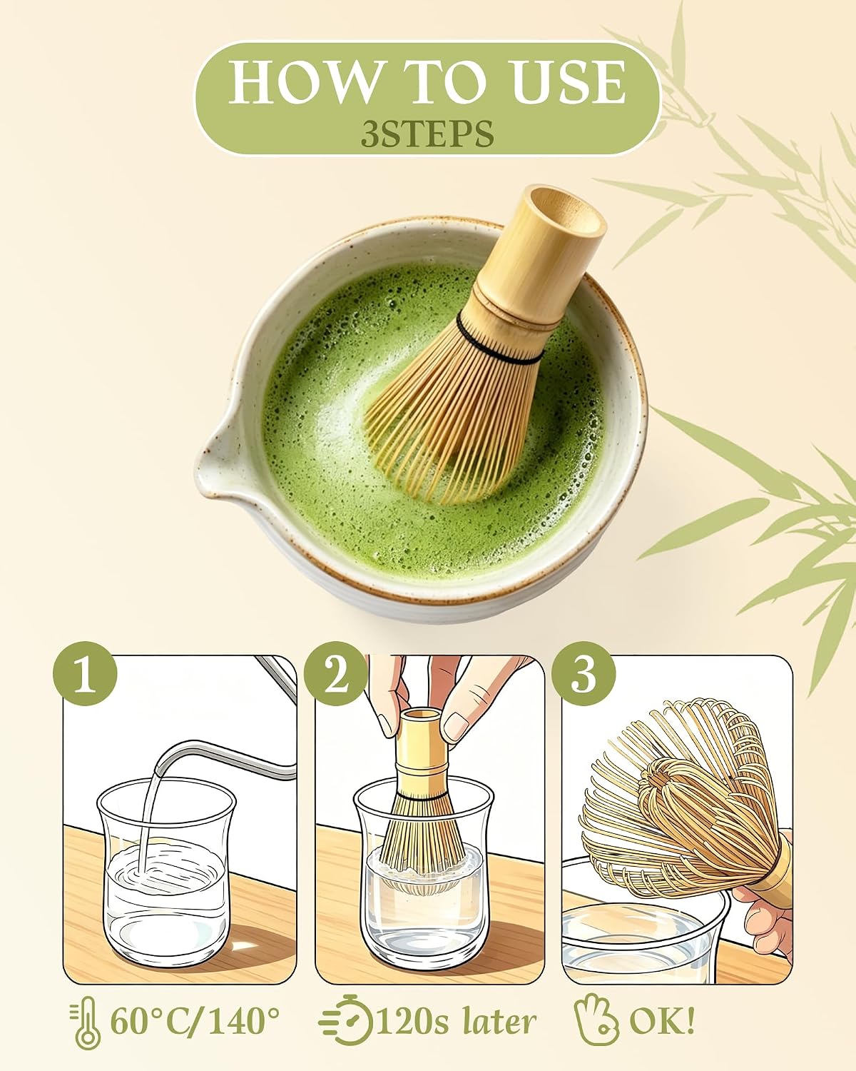 Bamboo Matcha Whisk – 1-Pack 76-Prong